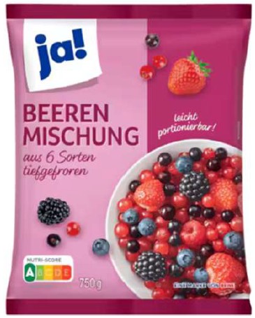 Eurogroup España Frutas y Verduras S.A.U ja! Beerenmischung, tiefgefroren, 750 Gramm Beutel: Foto zur Rückruf vom 08.07.2026