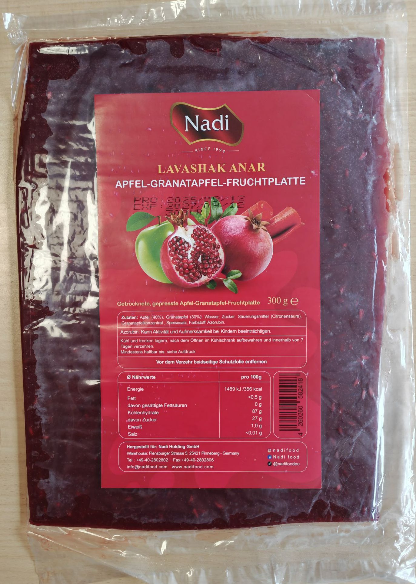 Hergestellt für: Lavashak Anar - Apfel-Granatapfel-Fruchtplatte - 300 Gramm: Foto zur Produktwarnung vom 24.07.2026