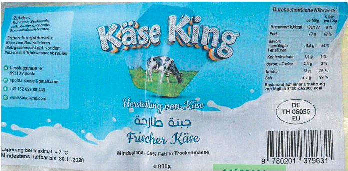 Kä King frischer Käse aus Kuhmilch, 800 Gramm: Foto zur Rückruf vom 19.06.2026